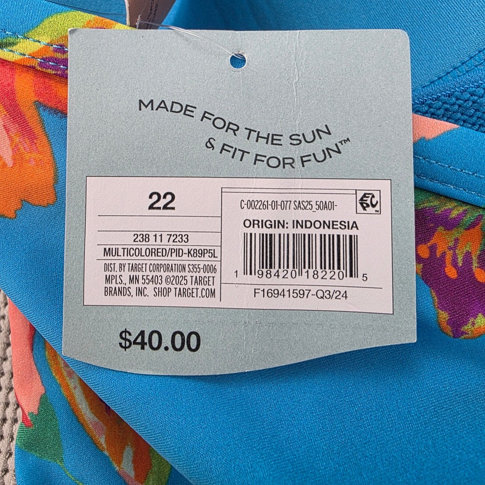 Shade & Shore Blue Floral‎ One Piece Swimsuit Size 22 Tropical Side Tie Cutout - Picture 5 of 8